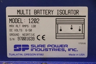 USED SURE POWER 1202 MULTI BATTERY ISOLATOR RV/MOTORHOME PARTS FOR SALE